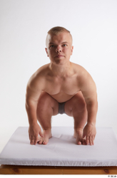 Whole Body Man White Underwear Average Kneeling Studio photo references